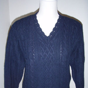 Boxy Navy Cotton Cable Sweater